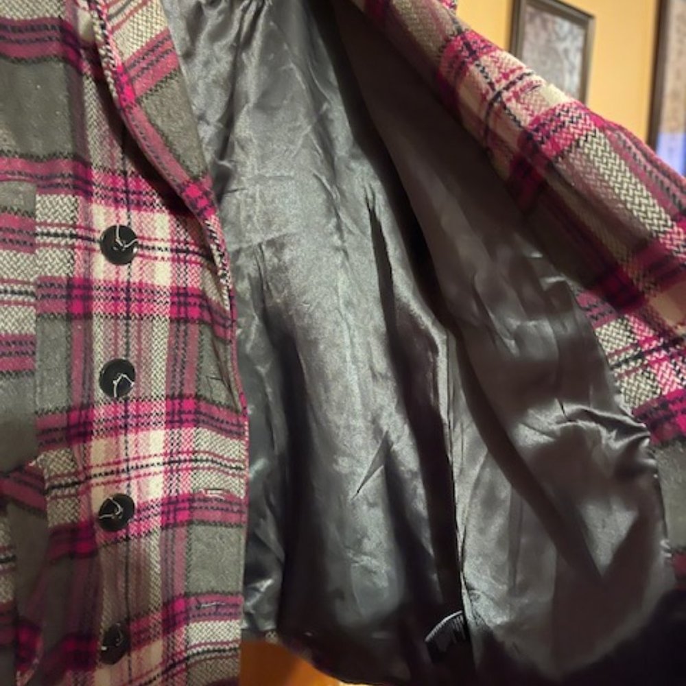 Rue21, Wool Plaid Pea Coat, Size XL - Picture 5 of 6